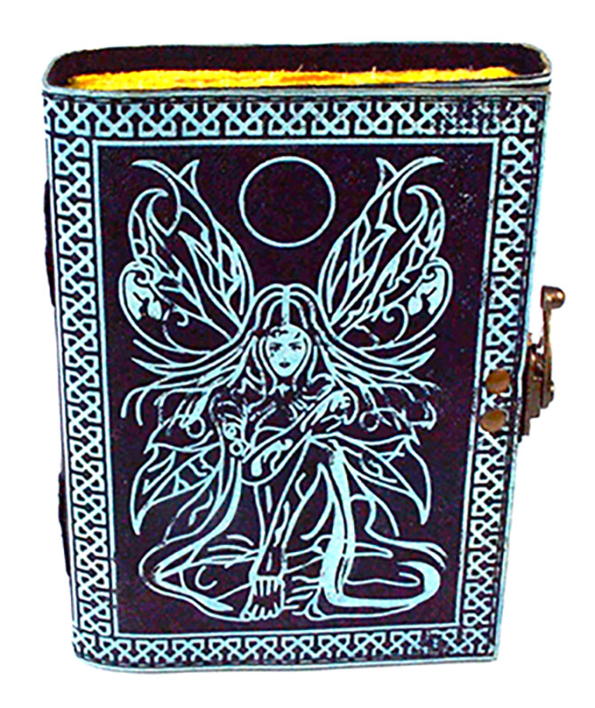 Black & Blue Fairy Journal aged looking paper leather w/ latch - Click Image to Close