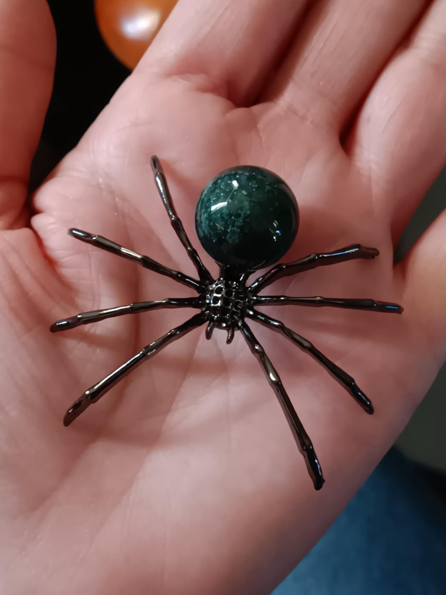 Moss Agate Crystal Spider with metal Legs