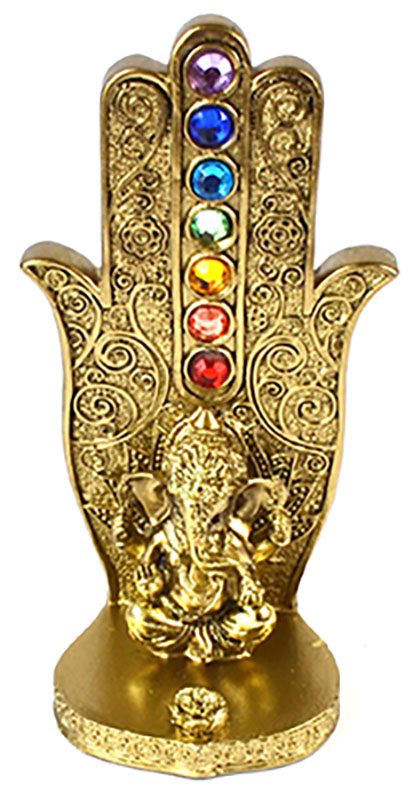 5 15/16" gold Ganesha Chakra Hand incense burner - Click Image to Close