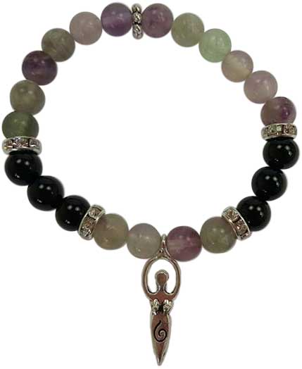 8mm Flourite/ Black Stone with Goddess